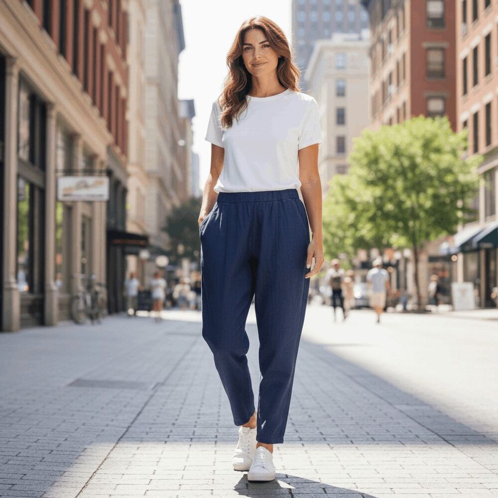 Equipment Femme Chambray Blue Cotton Pull On Pants‎ Pockets Elastic Size XS